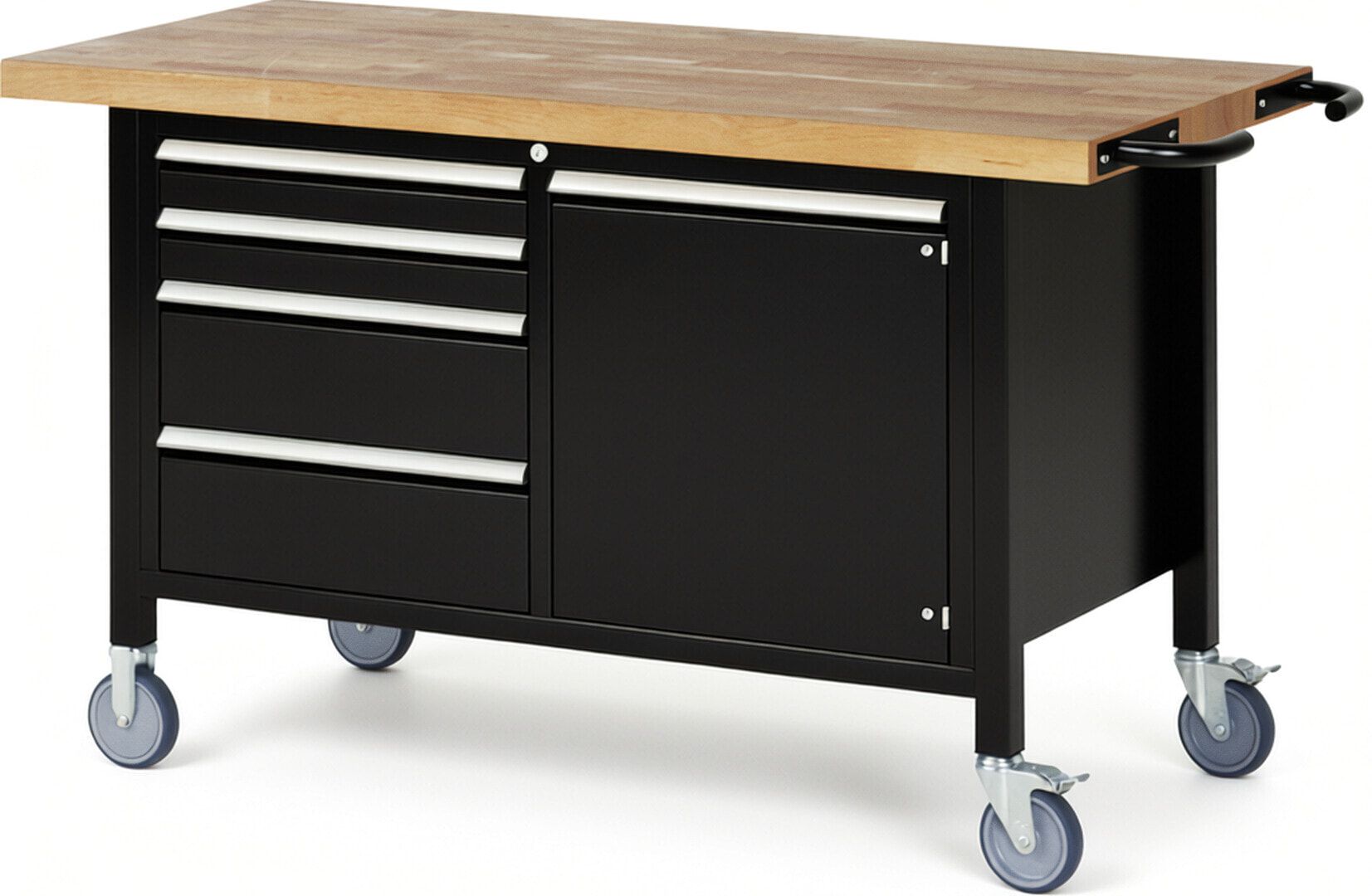 Mobile Werkbank, Schrank - 4 Schubladen - Teilauszug - 90:2/180:2 - Höhe 920-1.120 mm - 1.500 x 700 mm - 450 kg - Anthrazitgrau