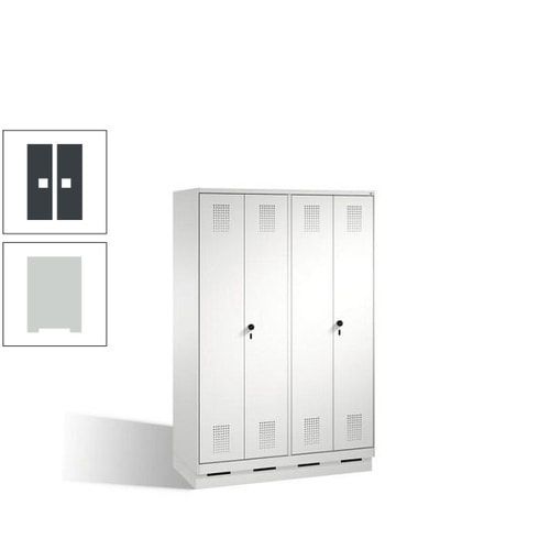 Doppel-Spind, Doppeltüren, Garderobenschrank mit Sockel, 4 Abteile a 300 mm, Korpus anthrazitgrau, Tür anthrazitgrau, 1.800 x 1.200 x 500 mm (HxBxT)