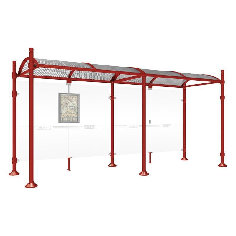 Buswartehalle, Unterstand, 2.500 x 2.500 x 1.600 mm (HxBxT), Kopfmodell Agora, ESG, Fahrplanschaukasten, Farbe enzianblau
