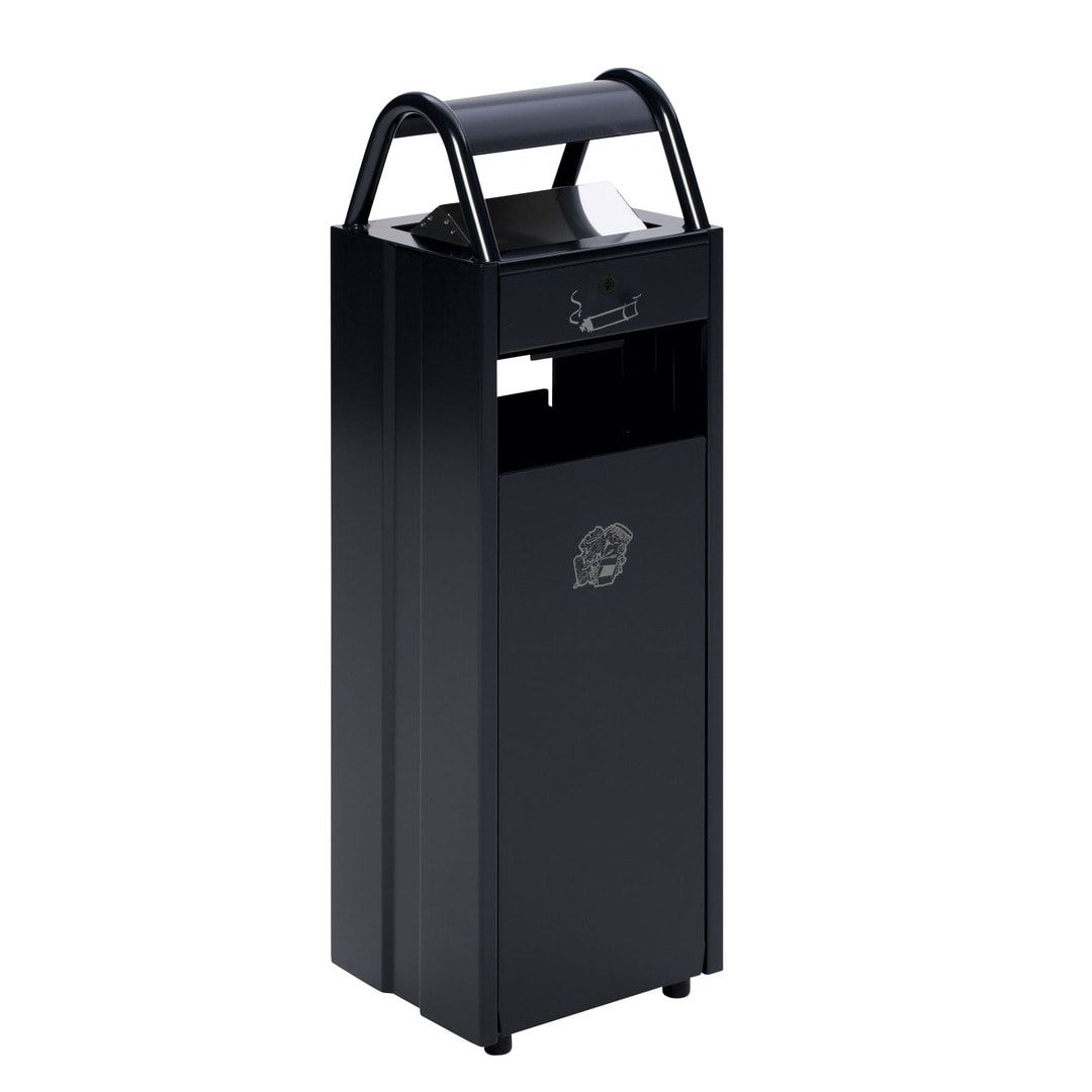 Abfallsammler mit Ascher und Schutzdach - Volumen 35 l - Ascher 5 l - 960 x 300 x 250 mm (HxBxT) - enzianblau