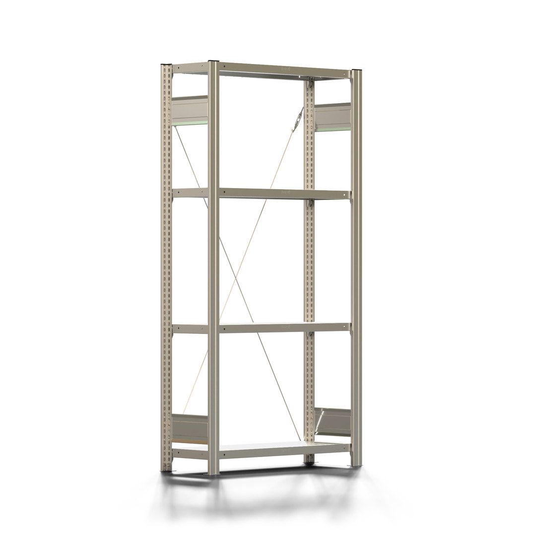 Fachbodenregal mit Tiefenriegel - 150 kg - 1.800 x 875 x 300 mm (HxBxT) - verzinkt 4 Böden - Anbauregal, Steckregal, Lagerregal, BERT
