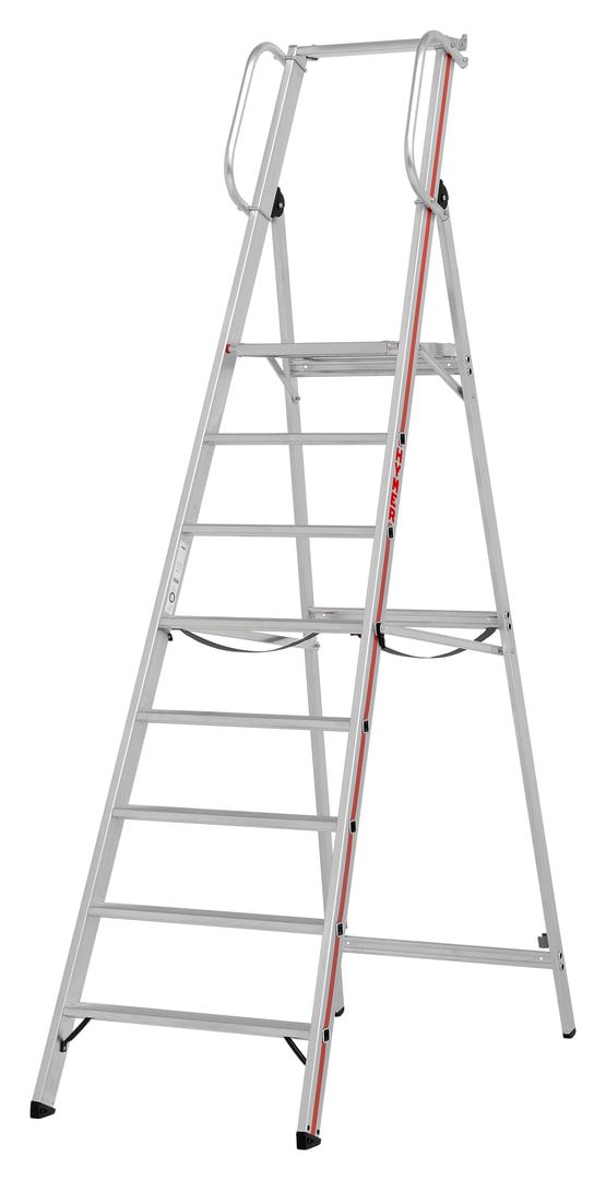 Plattformleiter mit Handlauf - Leiterlänge 1.950 mm - mit Einhängehaken und Ablageschale - Aluleiter - Hymer