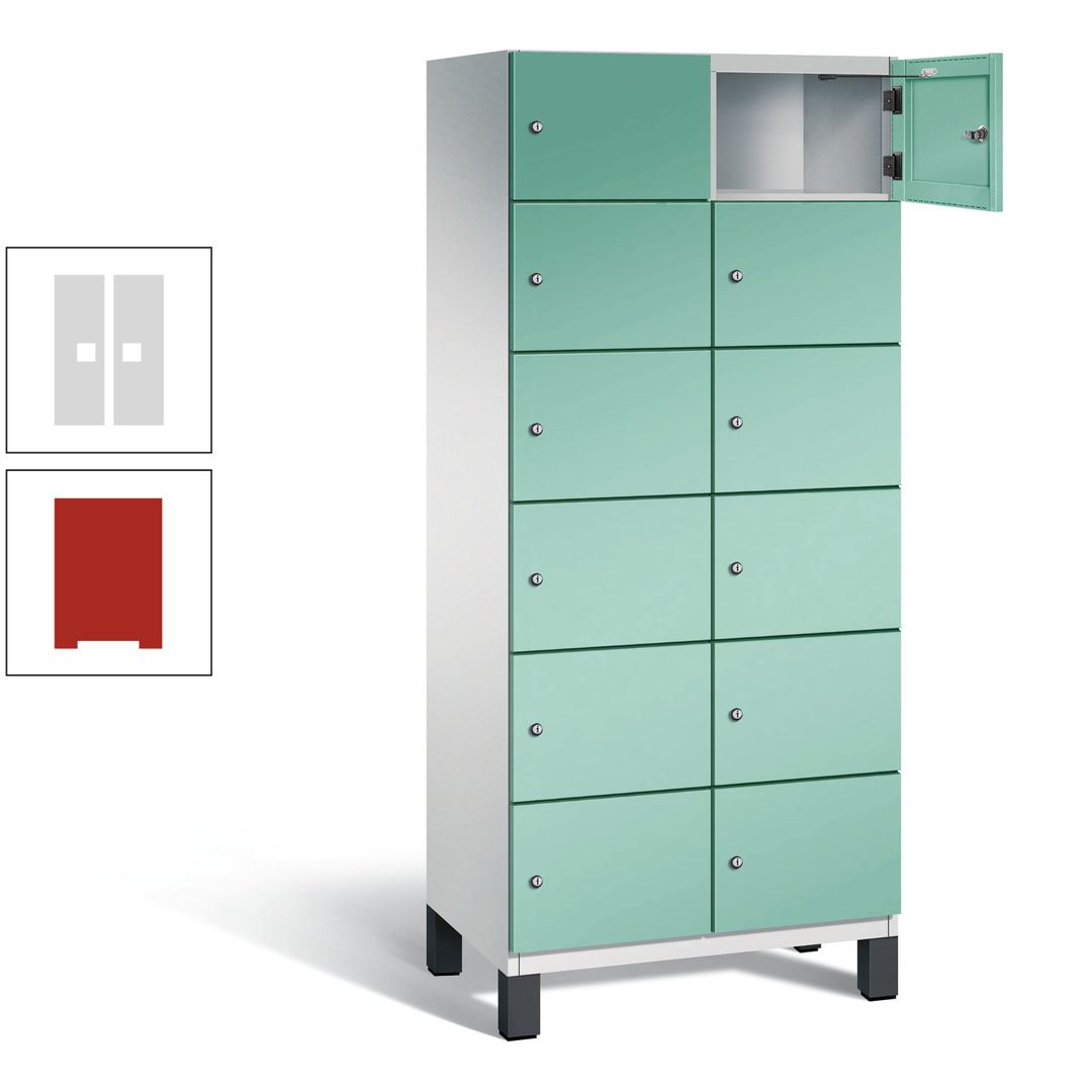 Fächerschrank, Stahlschrank, 12 Fächer, Türöffnungsbegrenzer, Füße, 1.980 x 800 x 525 mm (HxBxT), Korpus anthrazitgrau, Front anthrazitgrau