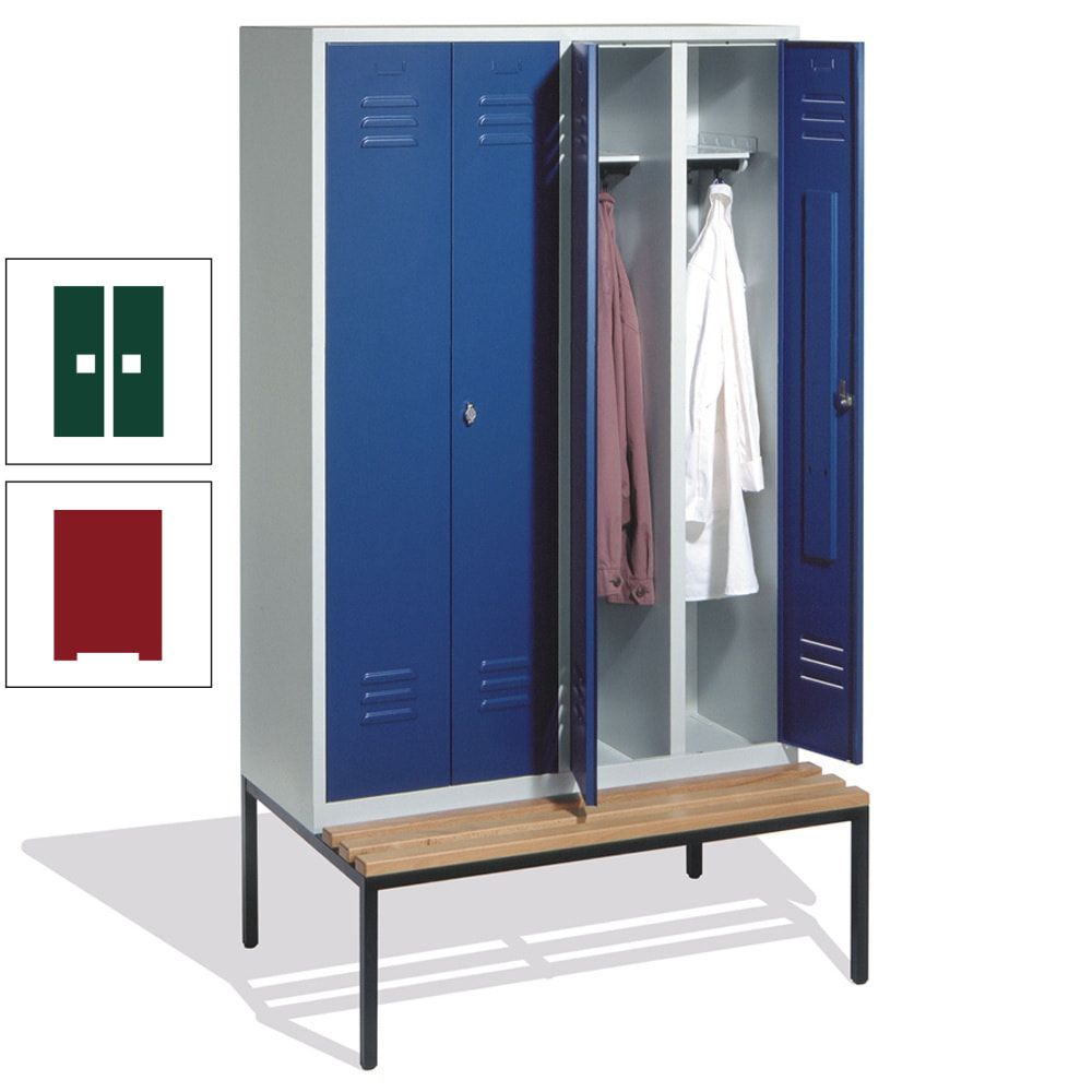Doppel-Spindschrank, Buche Sitzbank untergebaut, 4 Abteile a 300 mm, Korpus lichtgrau, Tür anthrazitgrau, 2.090 x 1.190 x 815 mm (HxBxT)