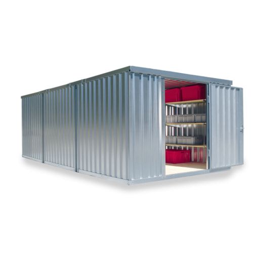 Container vormontiert, Lagercontainer, Schnellbaucontainer, Materialcontainer, Baucontainer, 2.150 x 3.050 x 6.520 mm (HxBxT), Holzfußboden