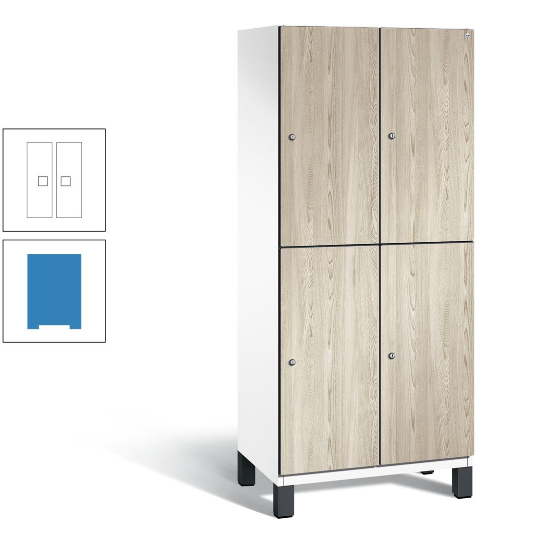 Fächerschrank, Garderobenschrank, mit Füßen, 2 Abteile, 1.980 x 800 x 525 mm (HxBxT), Korpus anthrazitgrau, Tür Donau-Ahorn