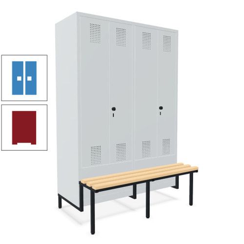 Doppel-Spind, Garderobenschrank, Buche Sitzbank integriert, 4 Abteile 300 mm, Korpus anthrazitgrau, Tür anthrazitgrau, 1.850 x 1.200 x 815 mm (HxBxT)