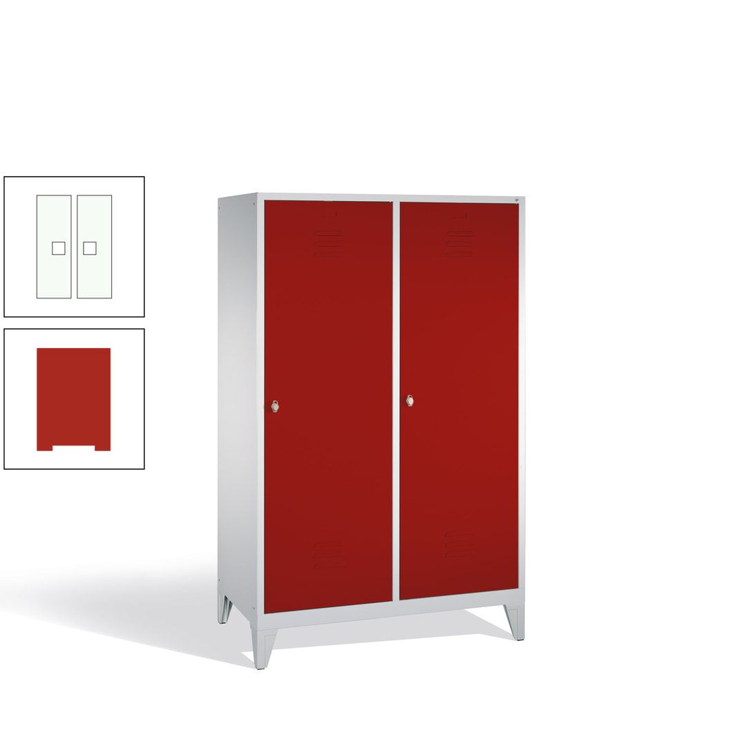 Doppel-Spind mit 2 Großtüren, Garderobenschrank mit Füßen, 4 Abteile a 300 mm, Korpus anthrazitgrau, Tür anthrazitgrau, 1.850 x 1.190 x 500 mm (HxBxT)