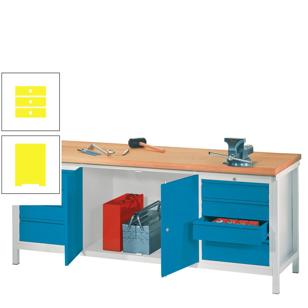 Werkbank mit Schubladenblöcken und Schrank - Traglast 1.400 kg - 900 x 2.000 x 700 (HxBxT) - anthrazitgrau