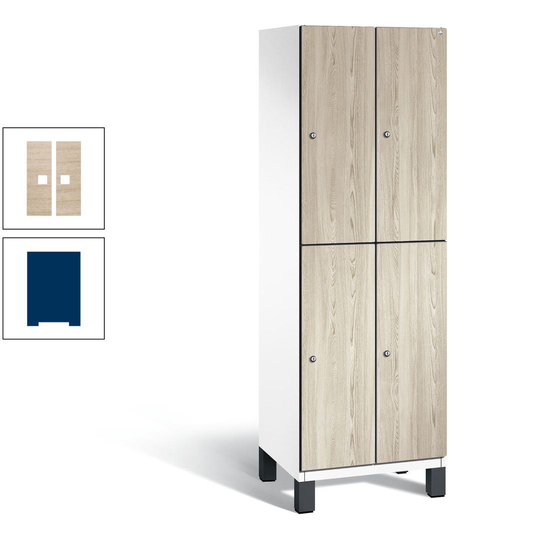 Fächerschrank, Garderobenschrank, mit Füßen, 2 Abteile, 1.980 x 600 x 525 mm (HxBxT), Korpus anthrazitgrau, Tür Donau-Ahorn