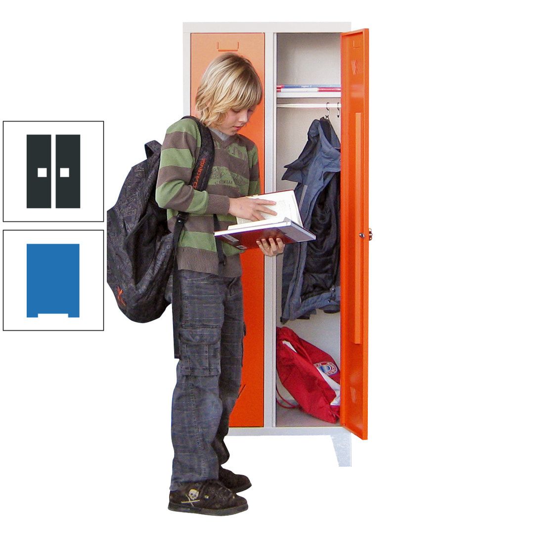 Spindschrank f. Schulen - mit Füßen - Höhe 1.600 mm - 3 Abteile a 300 mm - Drehriegel - anthrazitgrau