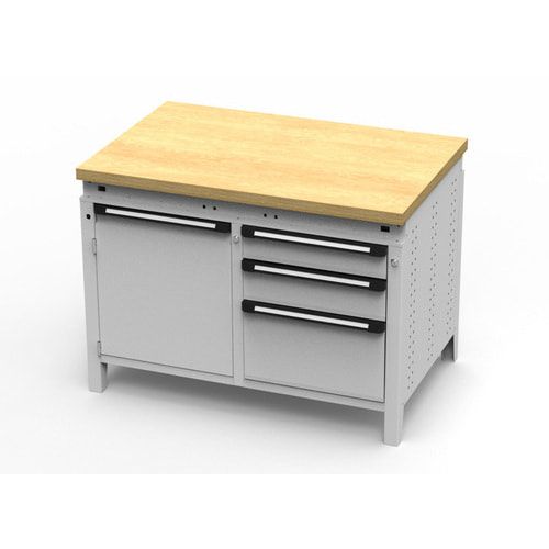 OTTOKIND Werkbank - bündige Arbeitsplatte - 850 x 1.150 x 750 mm (HxBxT) - 3 Schubladen - Schrank - lichtgrau
