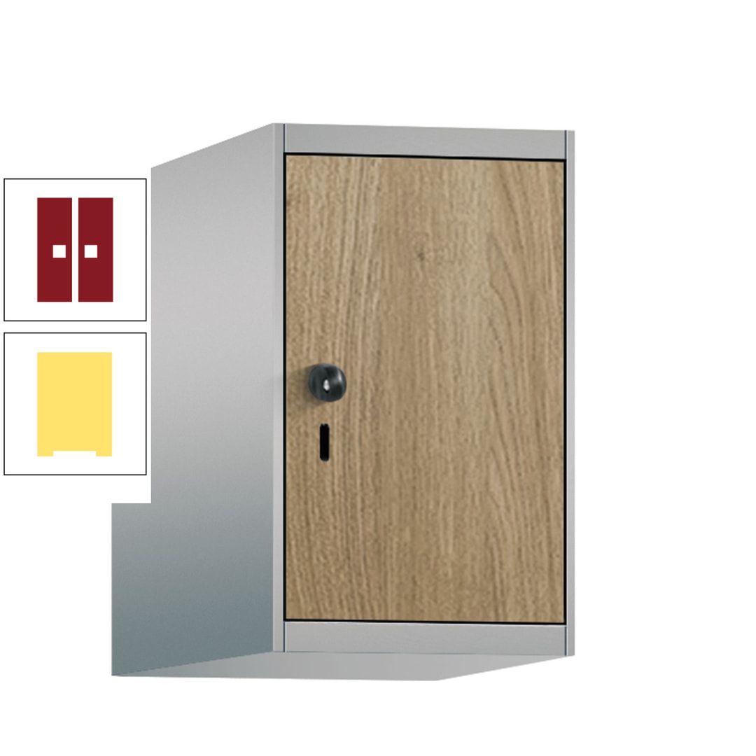 Aufsatzschrank, Schrankaufsatz, 1 Fach a 300 mm, Farbe Pastellgelb, Tür anthrazitgrau, 500 x 300 x 500 mm (HxBxT)