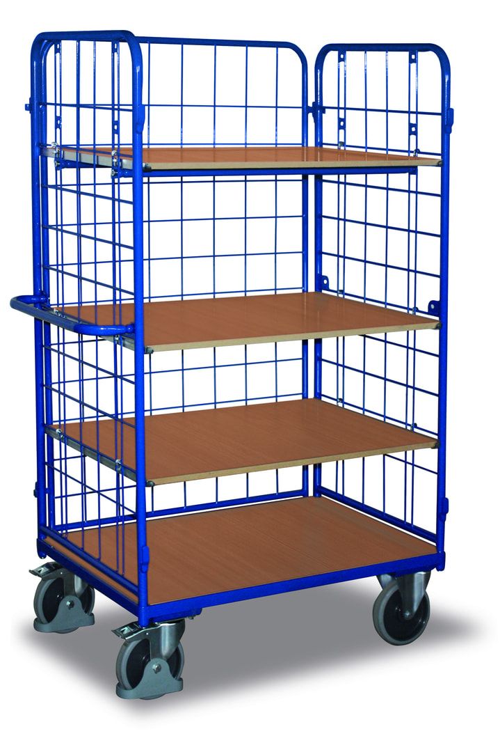 Etagenwagen - 3 Gitterwände - 4 Etagen - Ladefläche 500 x 850 mm (BxT) - Traglast 400 kg