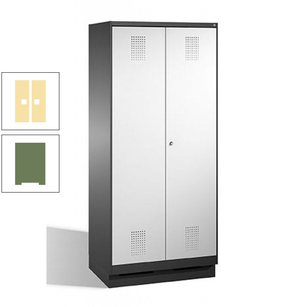 Doppel-Spind, Doppeltüren, Garderobenschrank mit Sockel, 2 Abteile a 400 mm, Korpus anthrazitgrau, Tür anthrazitgrau, 1.800 x 800 x 500 mm (HxBxT)