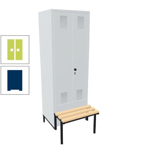 Doppel-Spind, Garderobenschrank, Buche Sitzbank integriert, 2 Abteile a 400 mm, Korpus anthrazitgrau, Tür anthrazitgrau, 1.850 x 800 x 815 mm (HxBxT)