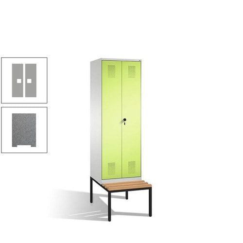 Doppel-Spind, Garderobenschrank, Buche Sitzbank untergebaut, 2 Abteile a 300 mm, Korpus anthrazitgrau, Tür anthrazitgrau, 2.090 x 600 x 815 mm (HxBxT)