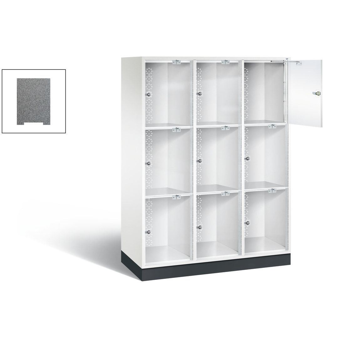 Schließfachschrank, Fächerschrank mit Türen aus Acrylglas, 2 Abteile, 6 Fächer, Zylinderschloss, 1.750 x 1.220 x 500 mm (HxBxT), Korpus anthrazitgrau