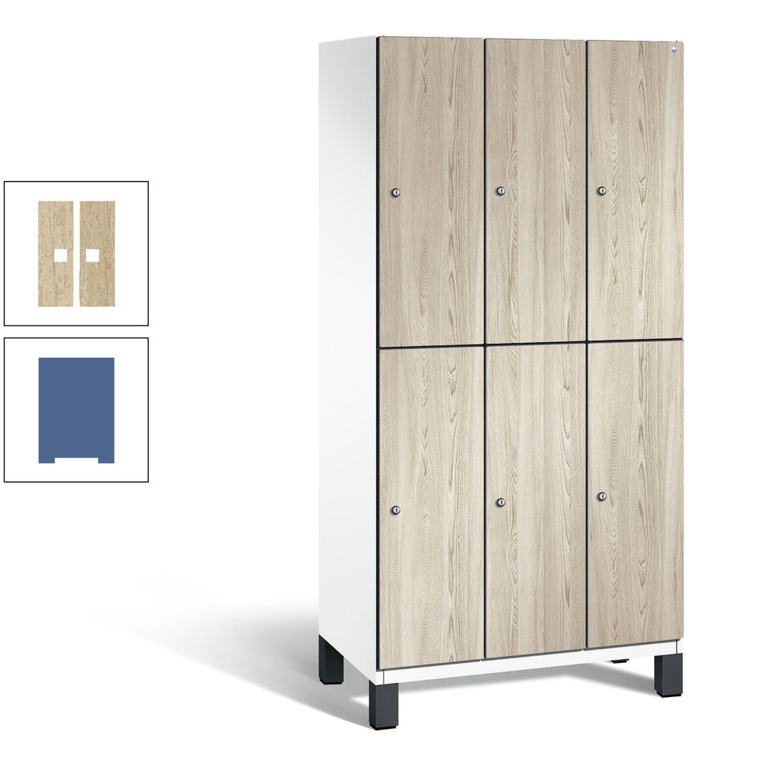 Fächerschrank, Garderobenschrank, mit Füßen, 3 Abteile, 1.980 x 900 x 525 mm (HxBxT), Korpus anthrazitgrau, Tür Donau-Ahorn