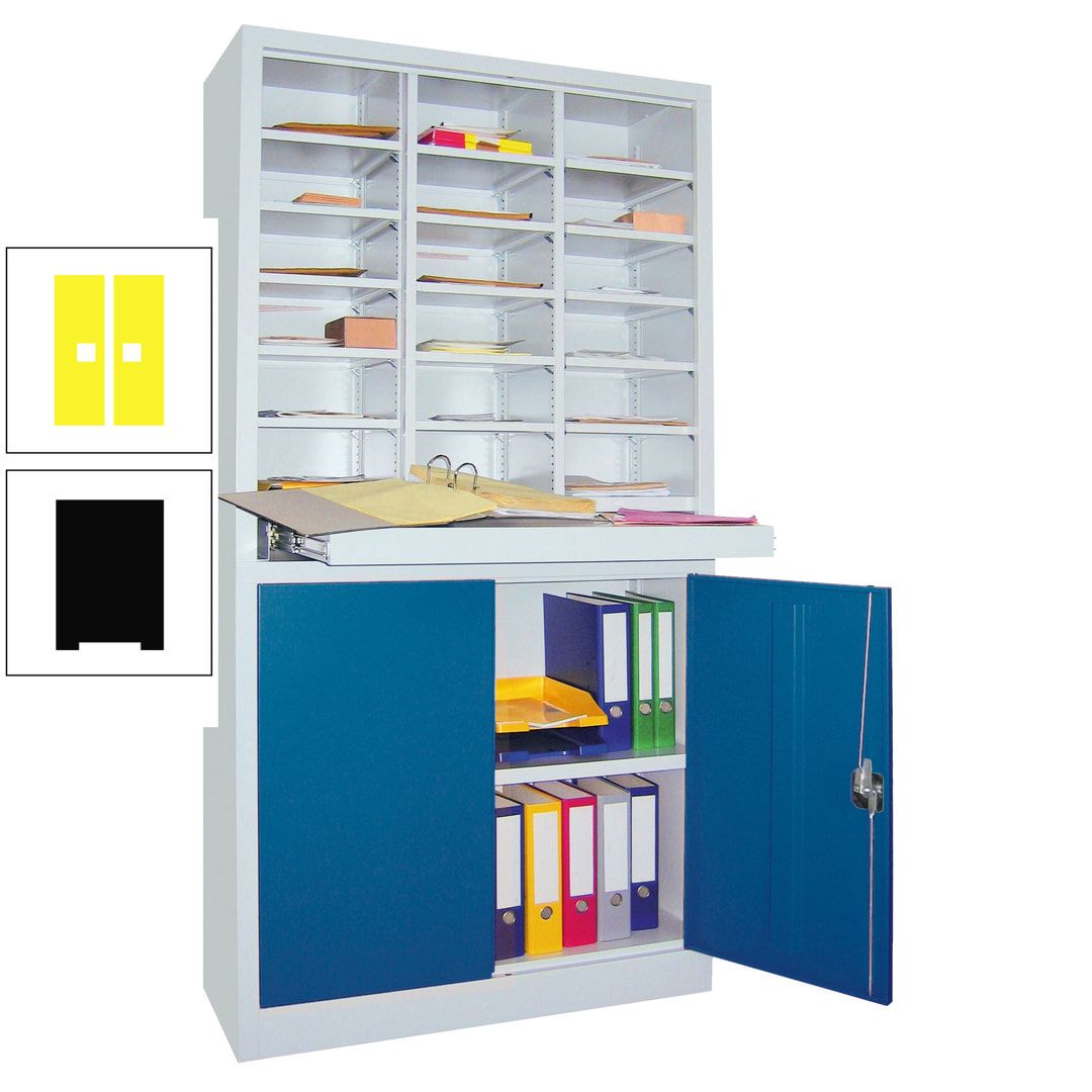 Aktenschrank - Büroschrank mit Sortierstation - 18 Fächer Ordnungsregal - Ausziehboden - 1.950 x 1.000 x 400 mm (HxBxT) - anthrazitgrau