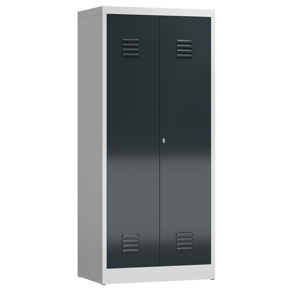 Mehrzweckschrank, Garderobenschrank, 2 Abteile, 6 Fächer, 1.800 x 800 x 500 mm (HxBxT), Drehriegel, Stahl, Korpus: lichtgrau, Front: anthrazitgrau