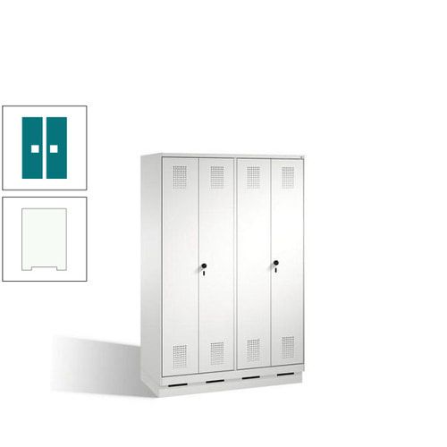 Doppel-Spind, Doppeltüren, Garderobenschrank mit Sockel, 4 Abteile a 300 mm, Korpus anthrazitgrau, Tür anthrazitgrau, 1.800 x 1.200 x 500 mm (HxBxT)