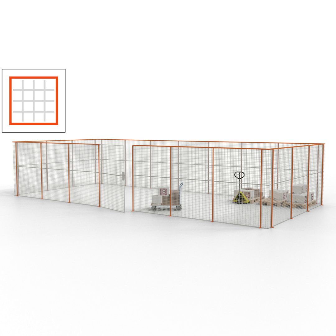Hallentrennwand - Flügeltür, Gitter - 19 Gitterwände - 2.200 x 10.900 x 4.900 mm (HxBxT) - Perlweiß/reinorange