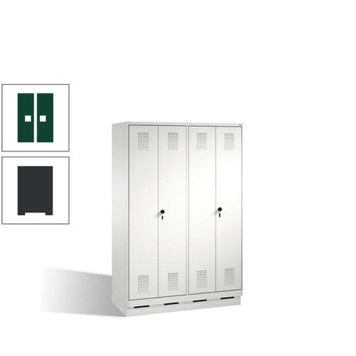 Doppel-Spind, Doppeltüren, Garderobenschrank mit Sockel, 4 Abteile a 300 mm, Korpus anthrazitgrau, Tür anthrazitgrau, 1.800 x 1.200 x 500 mm (HxBxT)
