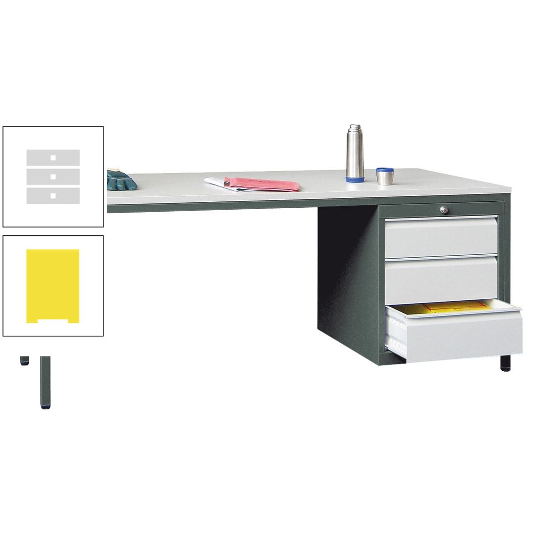 Meisterschreibtisch - 3 Schubladen 150 / 175 mm - 720 x 1.700 x 800 mm (HxBxT) - anthrazitgrau