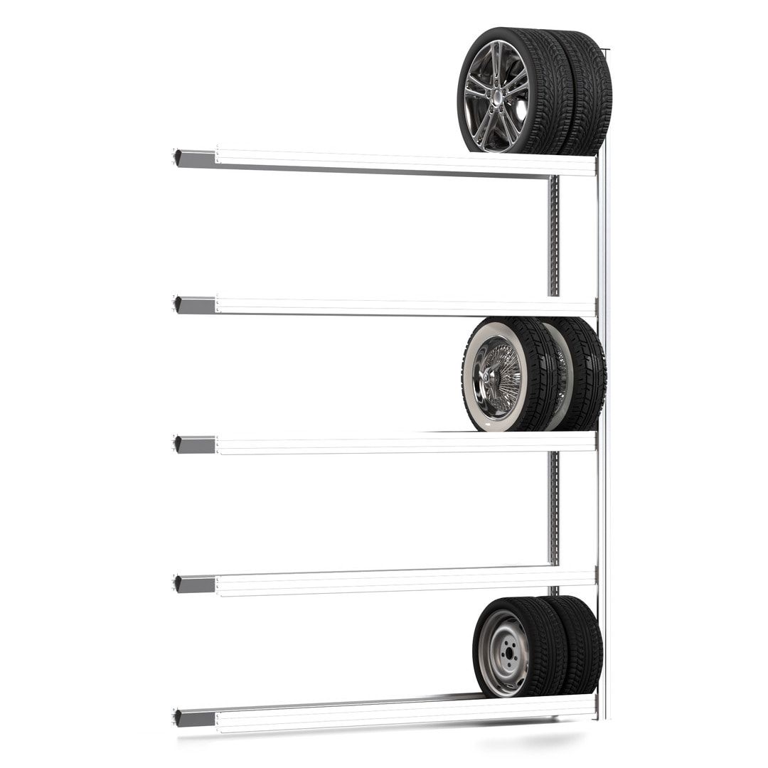Felgenregal mit Tiefenriegel - 250 kg - 2.500 x 1.695 x 300 mm (HxBxT) - 5 Ebenen - Anbauregal - Steckregal BERT