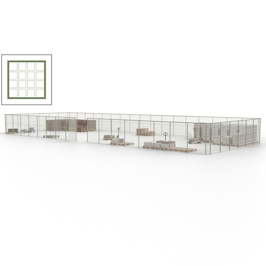 Maschinen Schutzgitter - Hallentrennwand - Sicherheitszaun - Tür - 69 m - 2.200 x 19.900 x 15.400 mm (HxBxT) - enzianblau