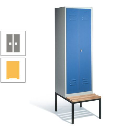 Doppel-Spindschrank, Buche Sitzbank untergebaut, 2 Abteile a 300 mm, Korpus lichtgrau, Tür anthrazitgrau, 2.090 x 610 x 815 mm (HxBxT)