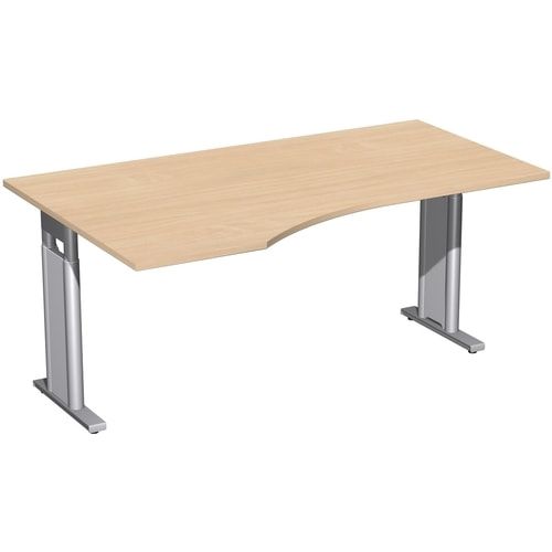 Eckschreibtisch, Ecke links, Füße einseitig verkürzt, C-Fuß Pro, höhenverstellbar, 680-820 x 1.600 x 1.000 mm (HxBxT), Gestell silber, Dekor Ahorn