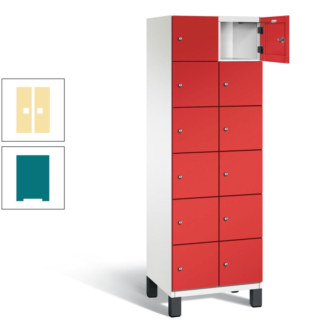 Fächerschrank, Stahlschrank, 12 Fächer, Türöffnungsbegrenzer, Füße, 1.980 x 600 x 525 mm (HxBxT), Korpus anthrazitgrau, Front anthrazitgrau