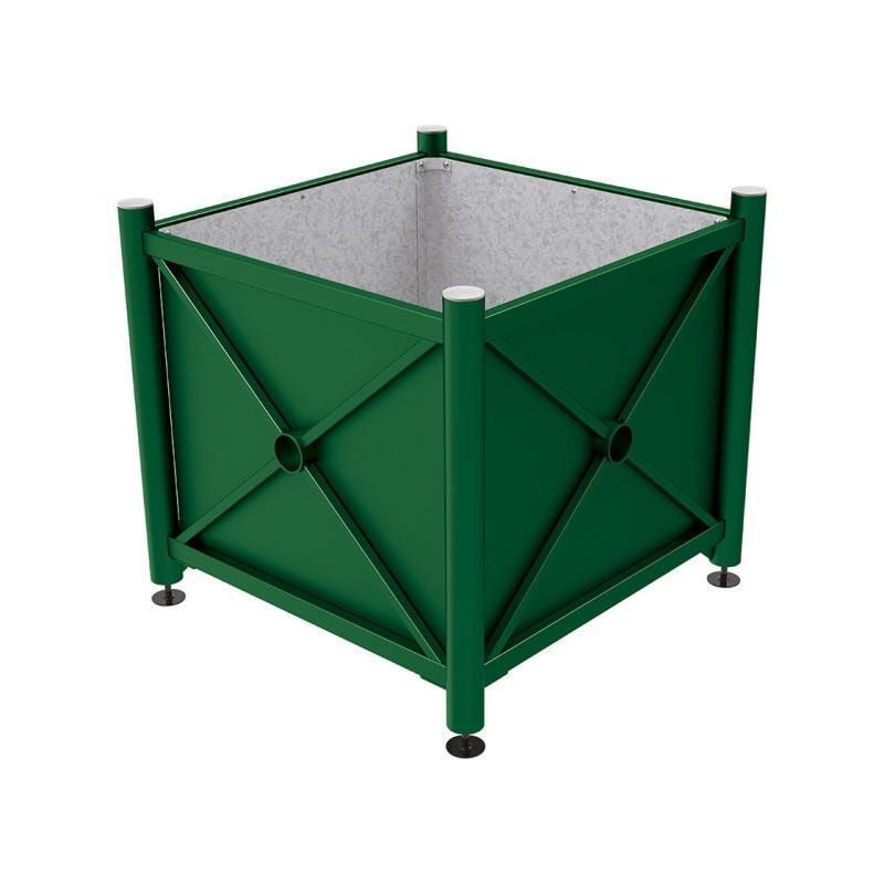 Pflanzbehälter, fvz.Stahl, innen feuerverzinkt, Verladungsgriffe, verstellbare Füße, Kopf Agora, 900 x 1.000 x 1.000 mm (HxBxT), enzianblau