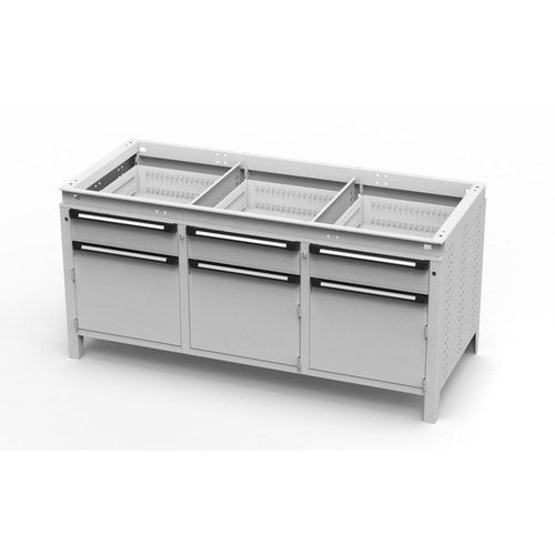 OTTOKIND Werkbank - bündige Arbeitsplatte - 850 x 1.695 x 750 mm (HxBxT) - 3 Schubladen - 3 Schränke - lichtgrau