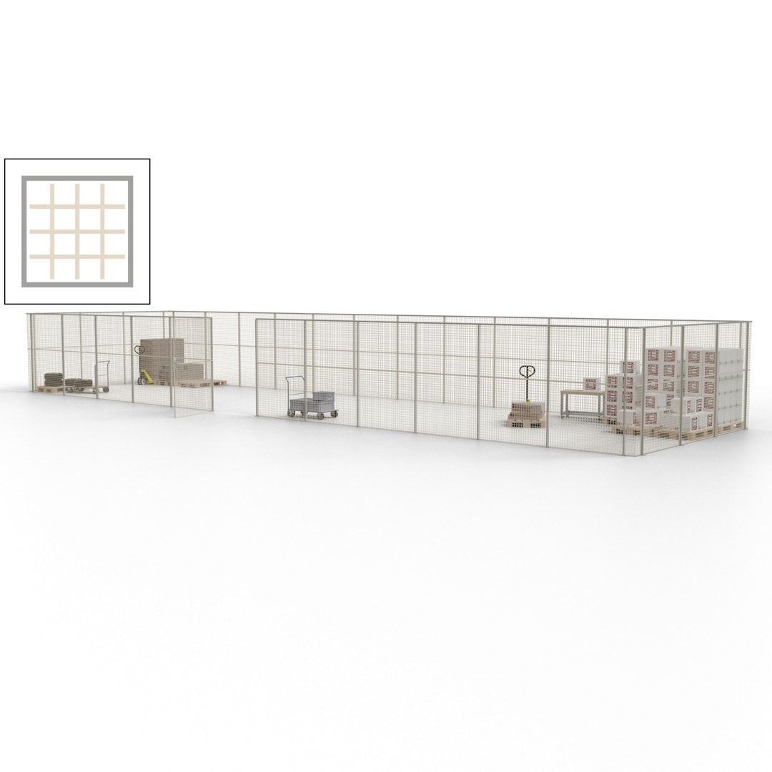 Maschinen Schutzgitter - Hallentrennwand - Sicherheitszaun - Tür - 45 m - 2.200 x 18.400 x 4.900 mm (HxBxT) - enzianblau