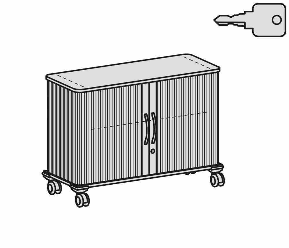 Querrollladenschrank mobil, 1.5 Ordnerhöhen, 4 Rollen, 2 feststellbar, abschließbar, Gewicht 25 kg, 720 x 800 x 400 mm (HxBxT), Farbe silber/Ahorn