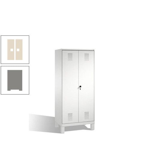Doppel-Spind, Doppeltüren, Garderobenschrank mit Füßen, 2 Abteile a 400 mm, Korpus anthrazitgrau, Tür anthrazitgrau, 1.850 x 800 x 500 mm (HxBxT)