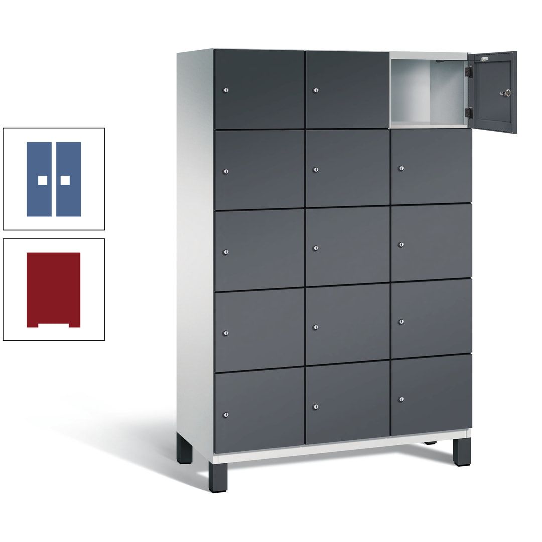 Fächerschrank, Stahlschrank, 15 Fächer, Türöffnungsbegrenzer, Füße, 1.980 x 1.200 x 525 mm (HxBxT), Korpus anthrazitgrau, Front anthrazitgrau