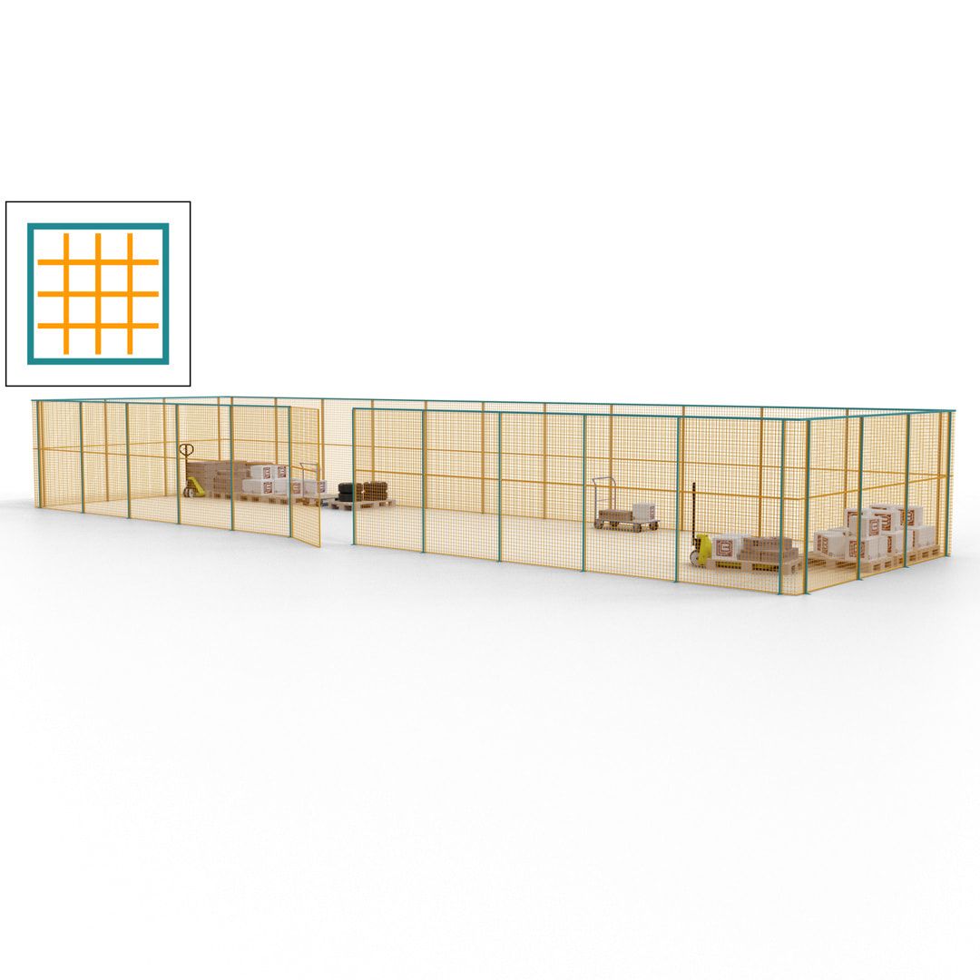 Maschinen Schutzgitter - Hallentrennwand - Sicherheitszaun - Tür - 42 m - 2.200 x 16.900 x 4.900 mm (HxBxT) - enzianblau