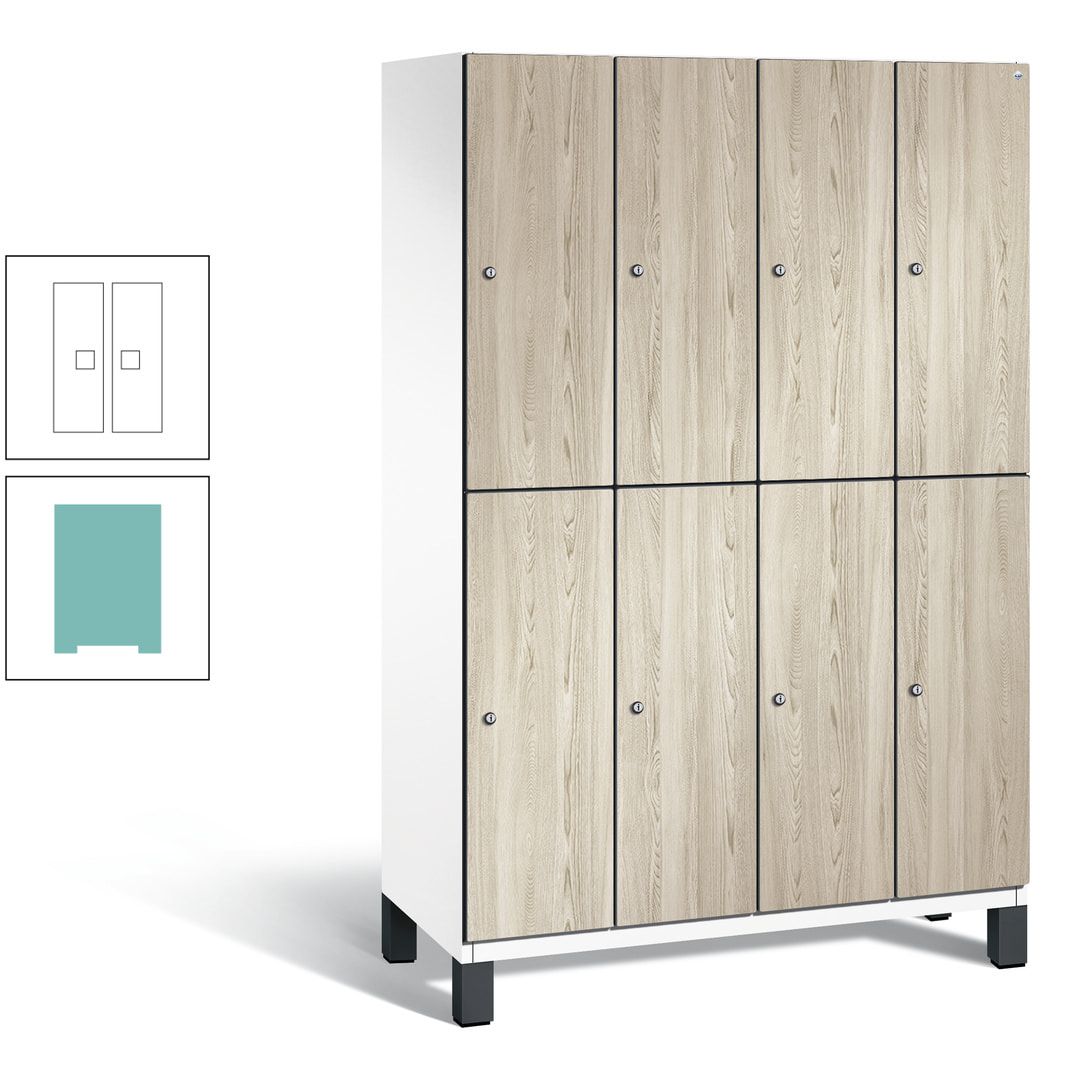 Fächerschrank, Garderobenschrank, mit Füßen, 4 Abteile, 1.980 x 1.200 x 525 mm (HxBxT), Korpus anthrazitgrau, Tür Donau-Ahorn