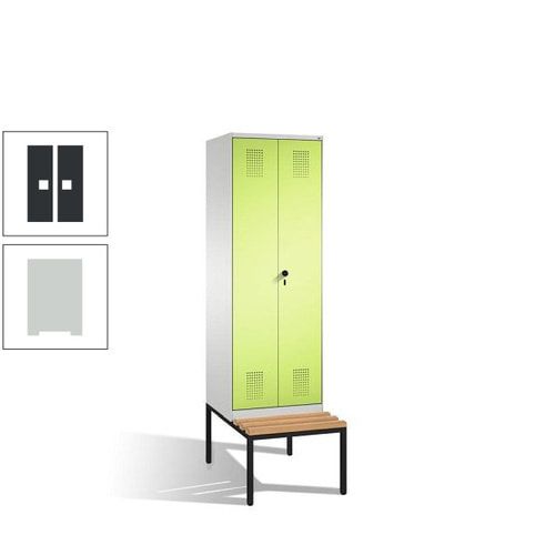 Doppel-Spind, Garderobenschrank, Buche Sitzbank untergebaut, 2 Abteile a 300 mm, Korpus anthrazitgrau, Tür anthrazitgrau, 2.090 x 600 x 815 mm (HxBxT)