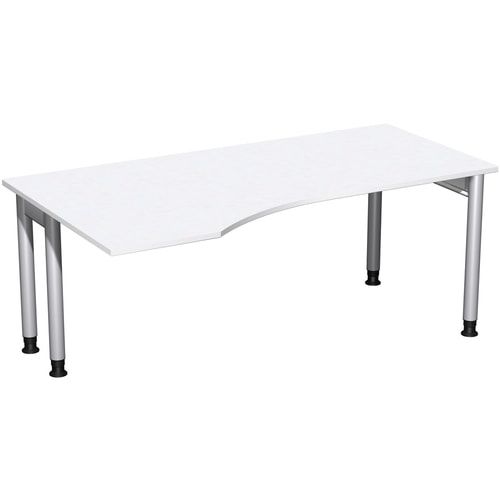 Eckschreibtisch, Ecke links, Füße einseitig verkürzt, 4-Fuß Pro, höhenverstellbar, 680-800 x 1.600 x 1.000 mm (HxBxT), Dekor Ahorn
