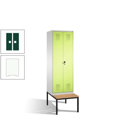 Doppel-Spind, Garderobenschrank, Buche Sitzbank untergebaut, 2 Abteile a 300 mm, Korpus anthrazitgrau, Tür anthrazitgrau, 2.090 x 600 x 815 mm (HxBxT)