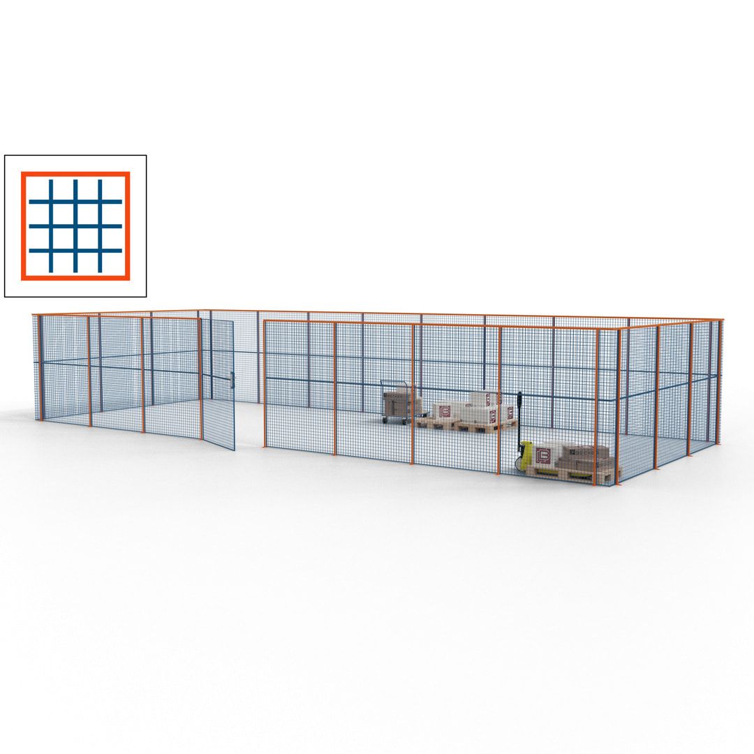 Maschinen Schutzgitter - Hallentrennwand - Sicherheitszaun - Tür - 33 m - 2.200 x 12.400 x 4.900 mm (HxBxT) - enzianblau