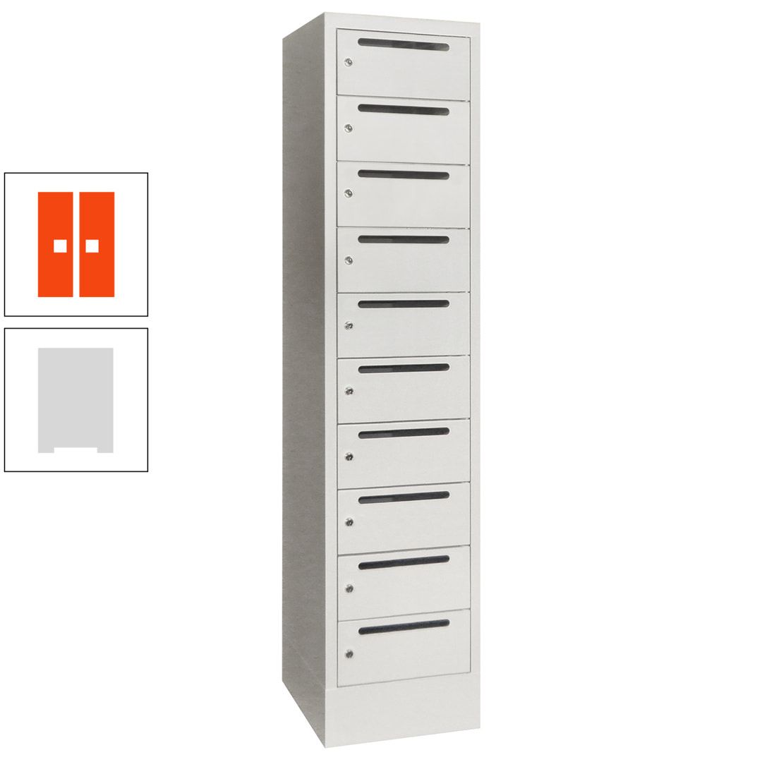 Postverteilerschrank, Schließfachschrank, 1 Abteil a 400 mm, 10 Fächer, 1.850 x 400 x 500 mm (HxBxT), Korpus anthrazitgrau, Front anthrazitgrau