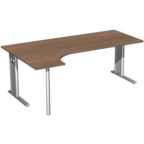 Eckschreibtisch, Ecke links, Füße einseitig verkürzt, C-Fuß Pro, 720 x 1.600 x 1.200 mm (HxBxT), Gestell silber, Dekor Ahorn