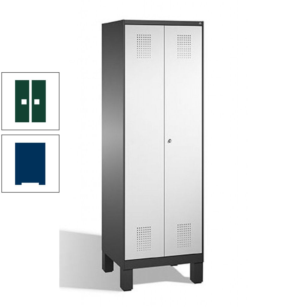 Doppel-Spind, Doppeltüren, Garderobenschrank mit Füßen, 2 Abteile a 300 mm, Korpus anthrazitgrau, Tür anthrazitgrau, 1.850 x 600 x 500 mm (HxBxT)