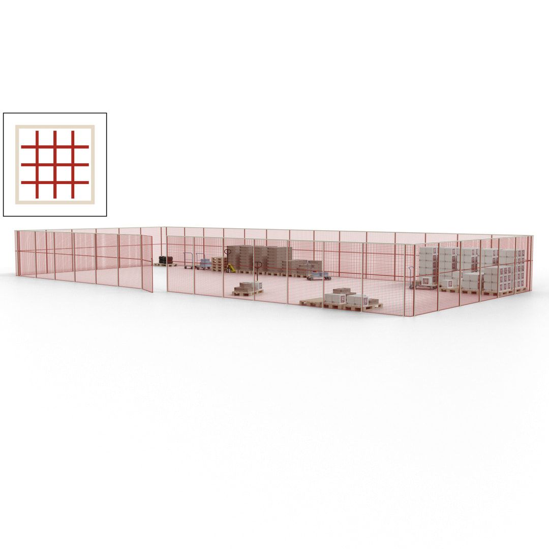 Maschinen Schutzgitter - Hallentrennwand - Sicherheitszaun - Tür - 60 m - 2.200 x 21.400 x 9.400 mm (HxBxT) - enzianblau